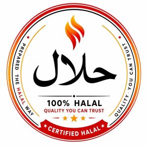 Flex Chicken 100% Halal certification badge